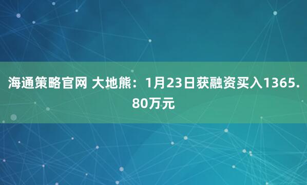 海通策略官网 大地熊：1月23日获融资买入1365.80万元